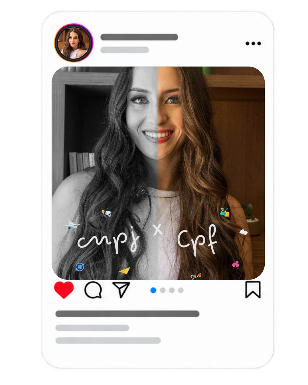 Post do Instagram com retrato dividido de Tarcylla Moura e o texto: CNPJ x CPF